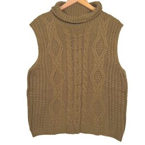 ANDTHEWHY Cable Knit SleevelessSweater Women S/M Brown Turtleneck